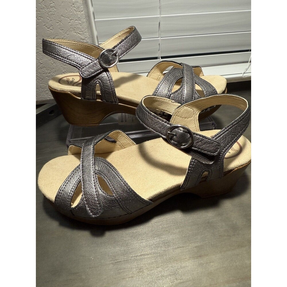 Dansko Season Sandals Womens US 6.5-7 EU 37 Graphite Nappa Slingback Wedge
